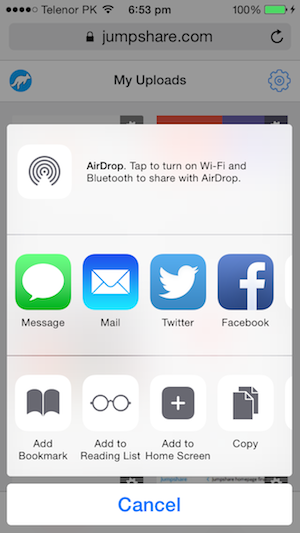 jumpshare add to home screen