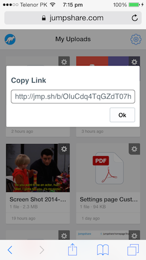 jumpshare mobile copy link