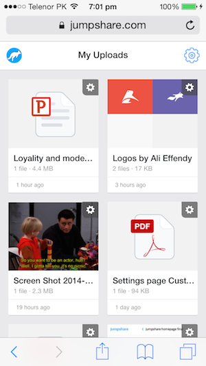 jumpshare mobile my uploads