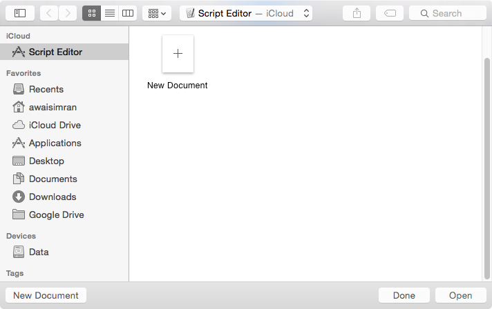 Image shows AppleScript Script Editor launch menu