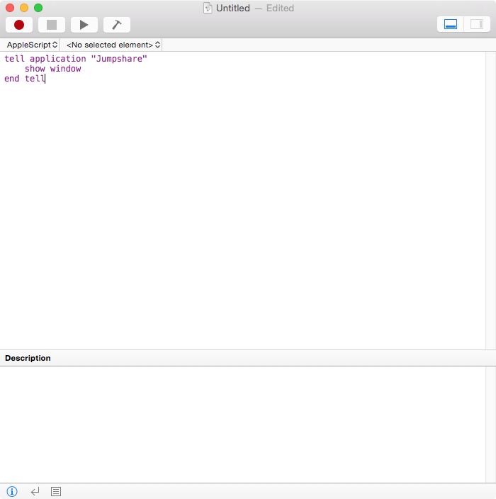 Image shows written script in Script Editor before being compiled.