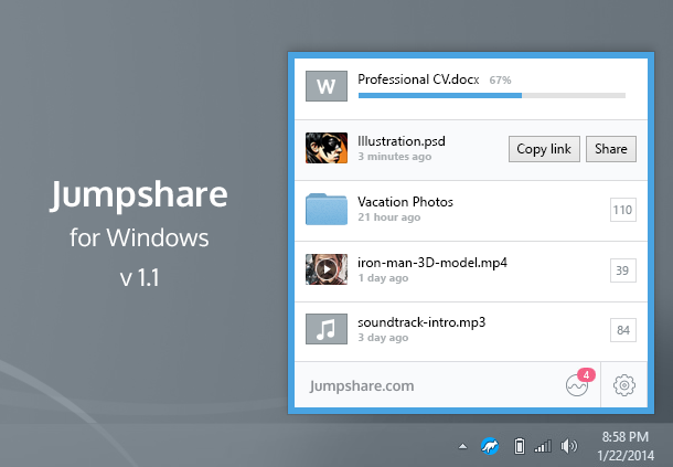 Jumpshare For Windows v1.1: Email Suggestions, Advanced Options, HTTP Proxy, Command Line And More