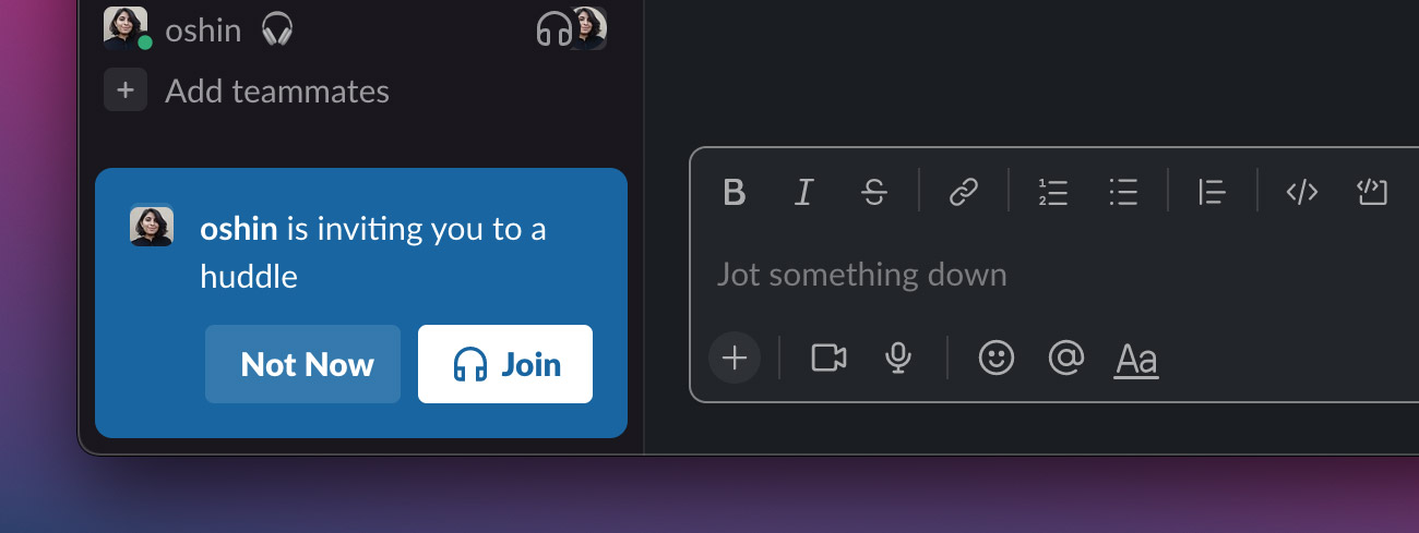 Join Slack Huddle Notification