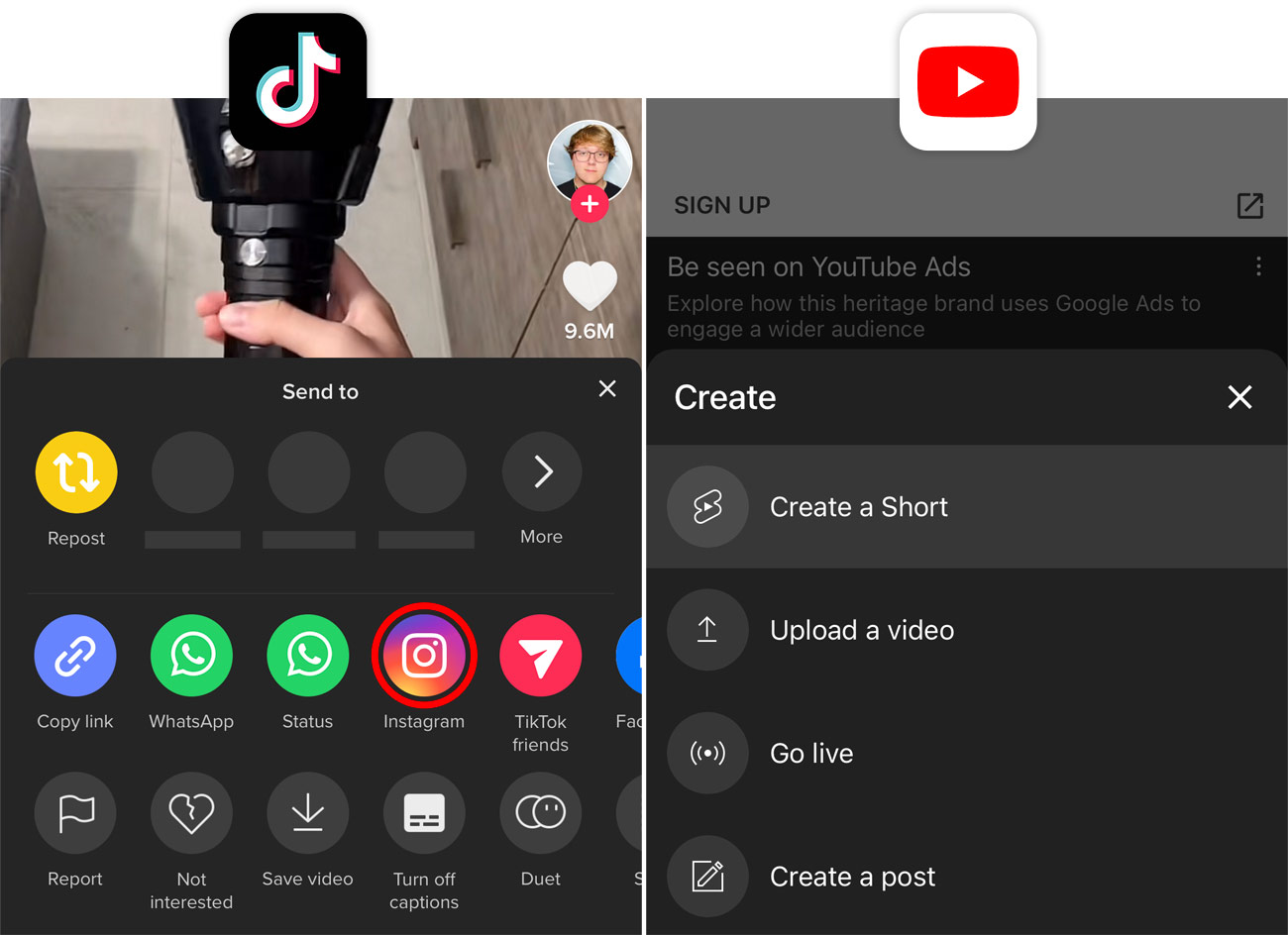 Share or Repost TikTok video to YouTube