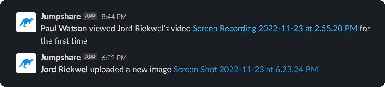 Jumpshare Slack notifications