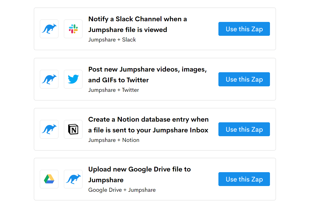 Pre-built Zap templates for Jumpshare