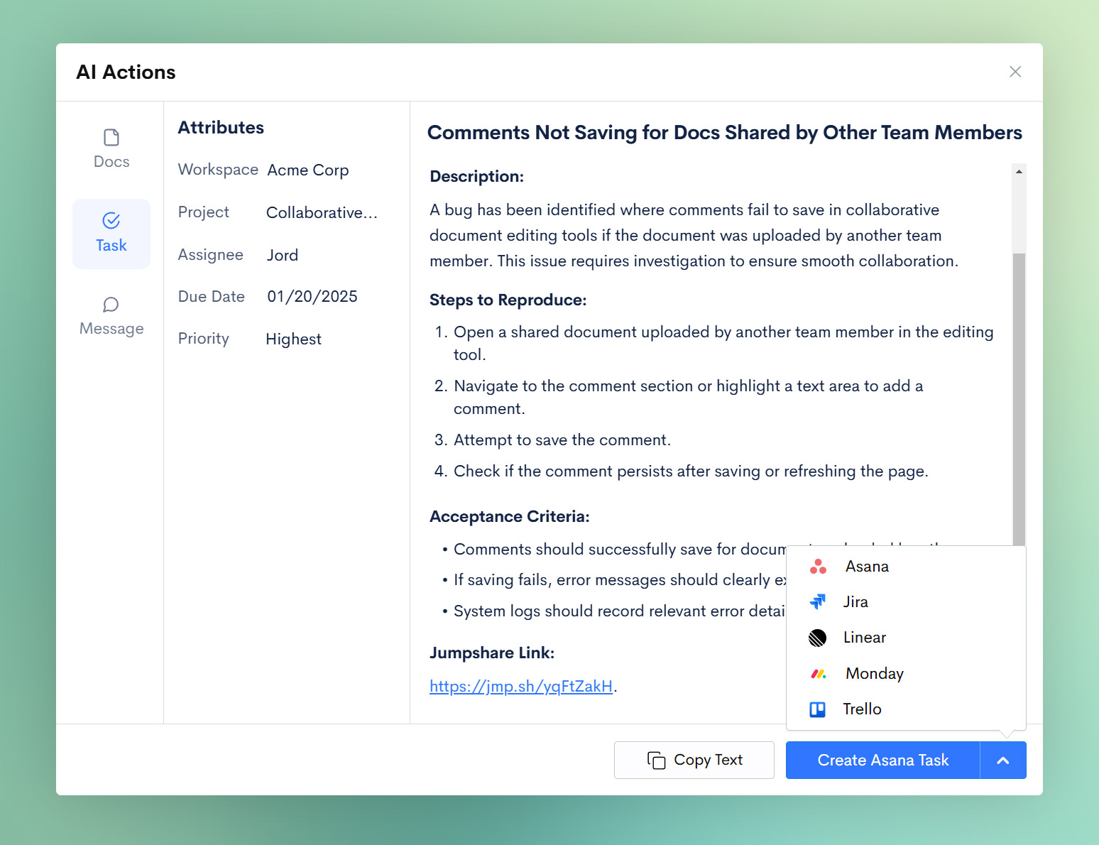 AI Actions Task Generator