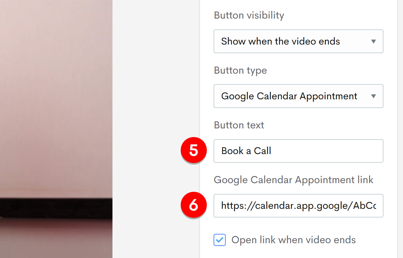Button text and Booking link