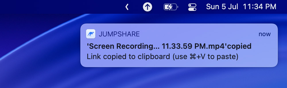 Jumpshare upload notification
