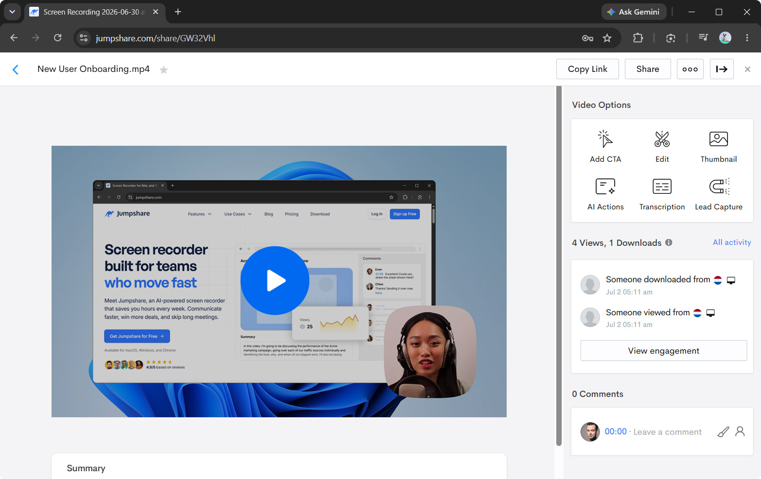 Jumpshare video player