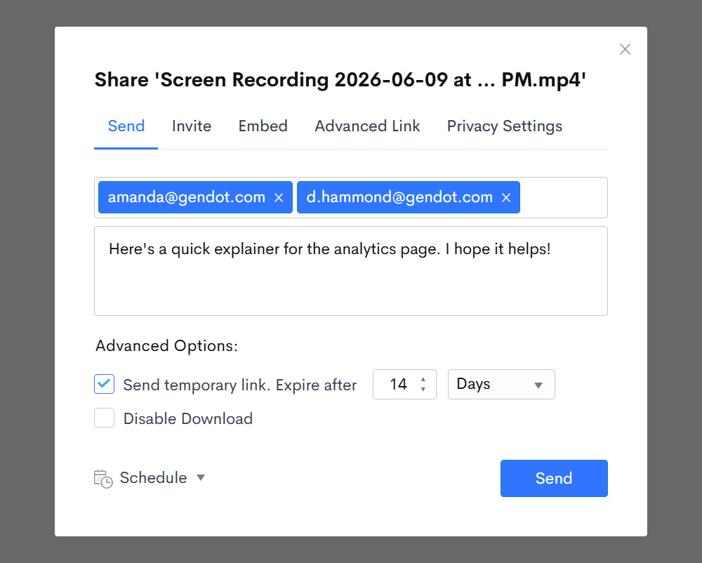 Share dialog's send (email) tab