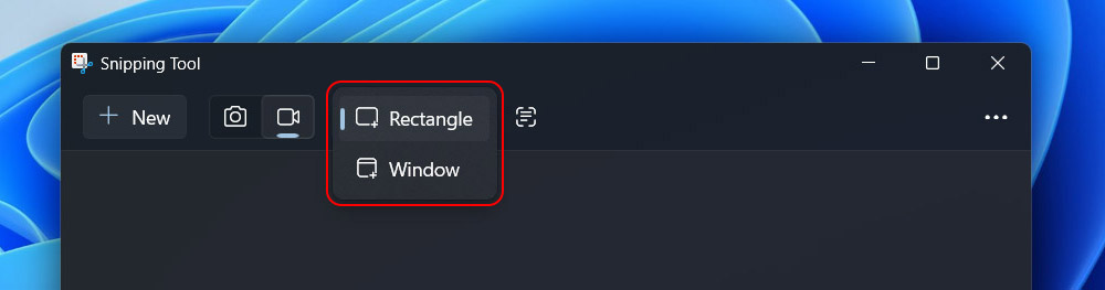 Snipping Tool screen recording modes
